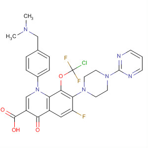 866956-84-5  3-Quinolinecarboxylic acid,8-(chlorodifluoromethoxy)-1-[4-[(dimethylamino)methyl]phenyl]-6-fluoro-1,4-dihydro-4-oxo-7-[4-(2-pyrimidinyl)-1-piperazinyl]-