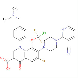 866956-85-6  3-Quinolinecarboxylic acid,8-(chlorodifluoromethoxy)-7-[4-(3-cyano-2-pyridinyl)-1-piperazinyl]-1-[4-[(dimethylamino)methyl]phenyl]-6-fluoro-1,4-dihydro-4-oxo-