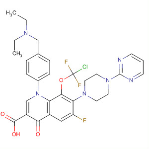 866956-87-8  3-Quinolinecarboxylic acid,8-(chlorodifluoromethoxy)-1-[4-[(diethylamino)methyl]phenyl]-6-fluoro-1,4-dihydro-4-oxo-7-[4-(2-pyrimidinyl)-1-piperazinyl]-
