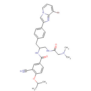 869570-76-3  Benzamide,N-[2-[4-(8-bromoimidazo[1,2-a]pyridin-2-yl)phenyl]-1-[[[(dimethylamino)acetyl]amino]methyl]ethyl]-3-cyano-4-(1-methylethoxy)-