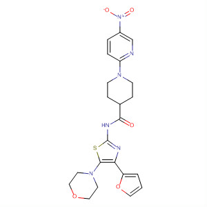 858974-62-6  4-Piperidinecarboxamide,N-[4-(2-furanyl)-5-(4-morpholinyl)-2-thiazolyl]-1-(5-nitro-2-pyridinyl)-