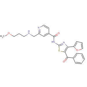 858975-57-2  4-Pyridinecarboxamide,N-[5-benzoyl-4-(2-furanyl)-2-thiazolyl]-2-[[(2-methoxyethyl)methylamino]methyl]-