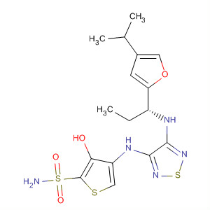 859835-02-2  2-Thiophenesulfonamide,3-hydroxy-4-[[4-[[(1R)-1-[4-(1-methylethyl)-2-furanyl]propyl]amino]-1,2,5-thiadiazol-3-yl]amino]-