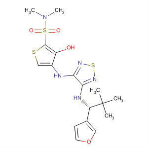 859835-30-6  2-Thiophenesulfonamide,4-[[4-[[(1R)-1-(3-furanyl)-2,2-dimethylpropyl]amino]-1,2,5-thiadiazol-3-yl]amino]-3-hydroxy-N,N-dimethyl-