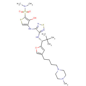 859835-31-7  2-Thiophenesulfonamide,4-[[4-[[(1R)-2,2-dimethyl-1-[4-[4-(4-methyl-1-piperazinyl)butyl]-2-furanyl]propyl]amino]-1,2,5-thiadiazol-3-yl]amino]-3-hydroxy-N,N-dimethyl-