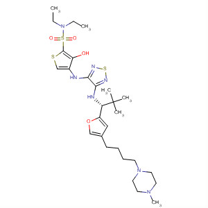 859835-45-3  2-Thiophenesulfonamide,4-[[4-[[(1R)-2,2-dimethyl-1-[4-[4-(4-methyl-1-piperazinyl)butyl]-2-furanyl]propyl]amino]-1,2,5-thiadiazol-3-yl]amino]-N,N-diethyl-3-hydroxy-