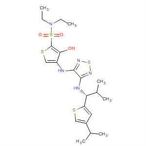 859835-46-4  2-Thiophenesulfonamide,N,N-diethyl-3-hydroxy-4-[[4-[[(1R)-2-methyl-1-[4-(1-methylethyl)-2-thienyl]propyl]amino]-1,2,5-thiadiazol-3-yl]amino]-