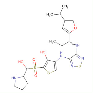 859836-09-2  2-Pyrrolidinemethanol,1-[[3-hydroxy-4-[[4-[[(1R)-1-[4-(1-methylethyl)-2-furanyl]propyl]amino]-1,2,5-thiadiazol-3-yl]amino]-2-thienyl]sulfonyl]-