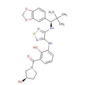 859836-49-0  3-Pyrrolidinol,1-[3-[[4-[[(1R)-1-(1,3-benzodioxol-5-yl)-2,2-dimethylpropyl]amino]-1,2,5-thiadiazol-3-yl]amino]-2-hydroxybenzoyl]-, (3R)-