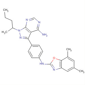 862724-45-6  1H-Pyrazolo[3,4-d]pyrimidin-4-amine,3-[4-[(5,7-dimethyl-2-benzoxazolyl)amino]phenyl]-1-(1-methylbutyl)-