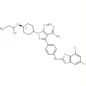 862725-50-6  1H-Pyrazolo[3,4-d]pyrimidin-4-amine,3-[4-[(7-chloro-5-fluoro-2-benzoxazolyl)amino]phenyl]-1-[trans-4-(2-methoxyethoxy)cyclohexyl]-