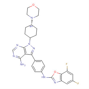 862725-85-7  1H-Pyrazolo[3,4-d]pyrimidin-4-amine,3-[4-[(5,7-difluoro-2-benzoxazolyl)amino]phenyl]-1-[trans-4-(4-morpholinyl)cyclohexyl]-