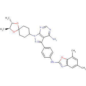 862843-36-5  1H-Pyrazolo[3,4-d]pyrimidin-4-amine,3-[4-[(5,7-dimethyl-2-benzoxazolyl)amino]phenyl]-1-[(2S,3S)-2,3-dimethyl-1,4-dioxaspiro[4.5]dec-8-yl]-