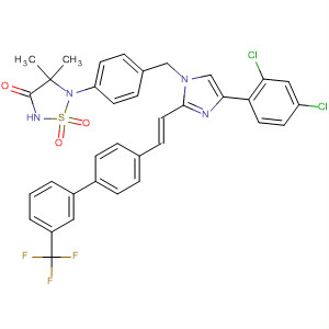 863243-91-8  1,2,5-Thiadiazolidin-3-one,5-[4-[[4-(2,4-dichlorophenyl)-2-[(1E)-2-[3'-(trifluoromethyl)[1,1'-biphenyl]-4-yl]ethenyl]-1H-imidazol-1-yl]methyl]phenyl]-4,4-dimethyl-, 1,1-dioxide