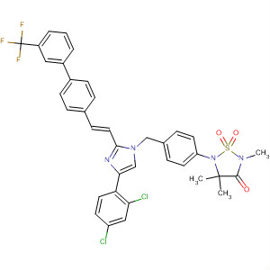 863243-92-9  1,2,5-Thiadiazolidin-3-one,5-[4-[[4-(2,4-dichlorophenyl)-2-[(1E)-2-[3'-(trifluoromethyl)[1,1'-biphenyl]-4-yl]ethenyl]-1H-imidazol-1-yl]methyl]phenyl]-2,4,4-trimethyl-,1,1-dioxide