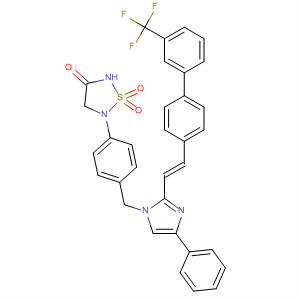 863243-93-0  1,2,5-Thiadiazolidin-3-one,5-[4-[[4-phenyl-2-[(1E)-2-[3'-(trifluoromethyl)[1,1'-biphenyl]-4-yl]ethenyl]-1H-imidazol-1-yl]methyl]phenyl]-, 1,1-dioxide