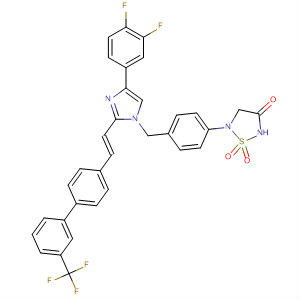 863244-07-9  1,2,5-Thiadiazolidin-3-one,5-[4-[[4-(3,4-difluorophenyl)-2-[(1E)-2-[3'-(trifluoromethyl)[1,1'-biphenyl]-4-yl]ethenyl]-1H-imidazol-1-yl]methyl]phenyl]-, 1,1-dioxide