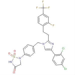 863244-52-4  1,2,5-Thiadiazolidin-3-one,5-[4-[[4-(2,4-dichlorophenyl)-2-[2-[2-fluoro-4-(trifluoromethyl)phenyl]ethyl]-1H-imidazol-1-yl]methyl]phenyl]-, 1,1-dioxide