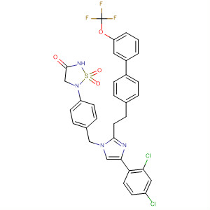 863244-53-5  1,2,5-Thiadiazolidin-3-one,5-[4-[[4-(2,4-dichlorophenyl)-2-[2-[3'-(trifluoromethoxy)[1,1'-biphenyl]-4-yl]ethyl]-1H-imidazol-1-yl]methyl]phenyl]-, 1,1-dioxide