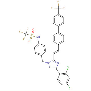 863245-48-1  Methanesulfonamide,N-[4-[[4-(2,4-dichlorophenyl)-2-[(1E)-2-[4'-(trifluoromethyl)[1,1'-biphenyl]-4-yl]ethenyl]-1H-imidazol-1-yl]methyl]phenyl]-1,1,1-trifluoro-