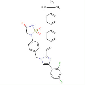 863245-62-9  1,2,5-Thiadiazolidin-3-one,5-[4-[[4-(2,4-dichlorophenyl)-2-[(1E)-2-[4'-(1,1-dimethylethyl)[1,1'-biphenyl]-4-yl]ethenyl]-1H-imidazol-1-yl]methyl]phenyl]-, 1,1-dioxide
