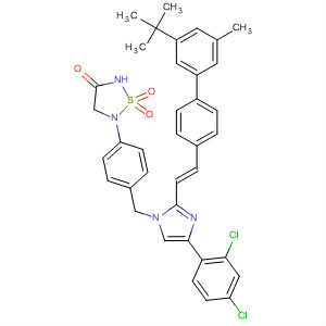 863245-63-0  1,2,5-Thiadiazolidin-3-one,5-[4-[[4-(2,4-dichlorophenyl)-2-[(1E)-2-[3'-(1,1-dimethylethyl)-5'-methyl[1,1'-biphenyl]-4-yl]ethenyl]-1H-imidazol-1-yl]methyl]phenyl]-, 1,1-dioxide