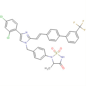 863245-72-1  1,2,5-Thiadiazolidin-3-one,5-[4-[[4-(2,4-dichlorophenyl)-2-[(1E)-2-[3'-(trifluoromethyl)[1,1'-biphenyl]-4-yl]ethenyl]-1H-imidazol-1-yl]methyl]phenyl]-4-methyl-, 1,1-dioxide