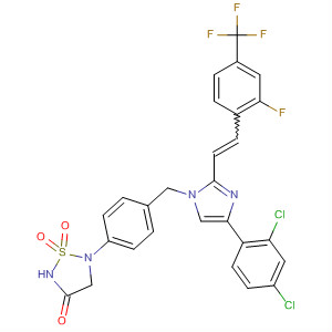 863245-74-3  1,2,5-Thiadiazolidin-3-one,5-[4-[[4-(2,4-dichlorophenyl)-2-[(1E)-2-[2-fluoro-4-(trifluoromethyl)phenyl]ethenyl]-1H-imidazol-1-yl]methyl]phenyl]-, 1,1-dioxide
