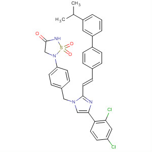 863246-11-1  1,2,5-Thiadiazolidin-3-one,5-[4-[[4-(2,4-dichlorophenyl)-2-[(1E)-2-[3'-(1-methylethyl)[1,1'-biphenyl]-4-yl]ethenyl]-1H-imidazol-1-yl]methyl]phenyl]-, 1,1-dioxide