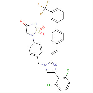 863287-03-0  1,2,5-Thiadiazolidin-3-one,5-[4-[[4-(2,6-dichlorophenyl)-2-[(1E)-2-[3'-(trifluoromethyl)[1,1'-biphenyl]-4-yl]ethenyl]-1H-imidazol-1-yl]methyl]phenyl]-, 1,1-dioxide