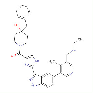 850890-55-0  4-Piperidinol,1-[[2-[5-[5-[(ethylamino)methyl]-4-methyl-3-pyridinyl]-1H-indazol-3-yl]-1H-imidazol-4-yl]carbonyl]-4-(phenylmethyl)-