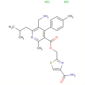 851581-30-1  3-Pyridinecarboxylic acid,5-(aminomethyl)-2-methyl-4-(4-methylphenyl)-6-(2-methylpropyl)-,[4-(aminocarbonyl)-2-thiazolyl]methyl ester, dihydrochloride