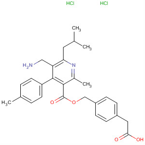 851583-04-5  3-Pyridinecarboxylic acid,5-(aminomethyl)-2-methyl-4-(4-methylphenyl)-6-(2-methylpropyl)-,[4-(carboxymethyl)phenyl]methyl ester, dihydrochloride