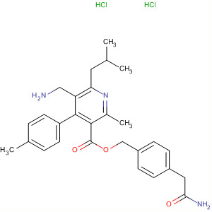 851583-05-6  3-Pyridinecarboxylic acid,5-(aminomethyl)-2-methyl-4-(4-methylphenyl)-6-(2-methylpropyl)-,[4-(2-amino-2-oxoethyl)phenyl]methyl ester, dihydrochloride