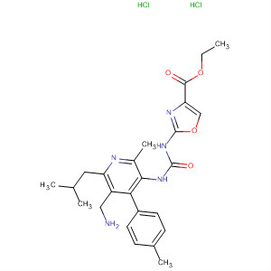 851585-61-0  4-Oxazolecarboxylic acid,2-[[[[5-(aminomethyl)-2-methyl-4-(4-methylphenyl)-6-(2-methylpropyl)-3-pyridinyl]amino]carbonyl]amino]-, ethyl ester, dihydrochloride
