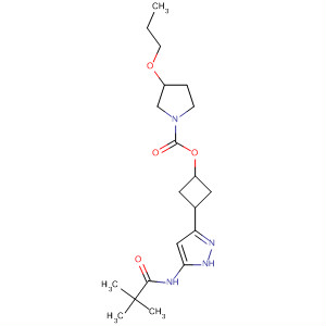 853565-96-5  1-Pyrrolidinecarboxylic acid, 3-propoxy-,cis-3-[5-[(2,2-dimethyl-1-oxopropyl)amino]-1H-pyrazol-3-yl]cyclobutylester, (3R)-