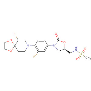 853796-86-8  Methanesulfonamide,N-[[(5R)-3-[3-fluoro-4-(6-fluoro-1,4-dioxa-8-azaspiro[4.5]dec-8-yl)phenyl]-2-oxo-5-oxazolidinyl]methyl]-