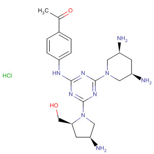 849153-06-6  Ethanone,1-[4-[[4-[(2S,4S)-4-amino-2-(hydroxymethyl)-1-pyrrolidinyl]-6-[(3R,5S)-3,5-diamino-1-piperidinyl]-1,3,5-triazin-2-yl]amino]phenyl]-,monohydrochloride