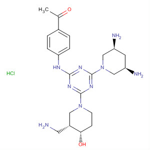 849153-62-4  Ethanone,1-[4-[[4-[(3R,4S)-3-(aminomethyl)-4-hydroxy-1-piperidinyl]-6-[(3R,5S)-3,5-diamino-1-piperidinyl]-1,3,5-triazin-2-yl]amino]phenyl]-,monohydrochloride