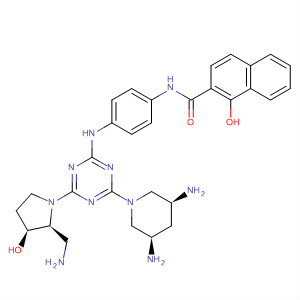 849153-73-7  2-Naphthalenecarboxamide,N-[4-[[4-[(2S,3S)-2-(aminomethyl)-3-hydroxy-1-pyrrolidinyl]-6-[(3R,5S)-3,5-diamino-1-piperidinyl]-1,3,5-triazin-2-yl]amino]phenyl]-1-hydroxy-