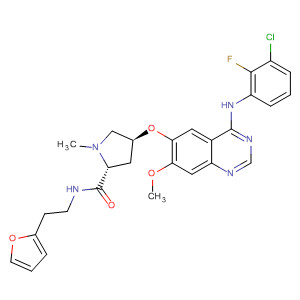 849345-71-7  2-Pyrrolidinecarboxamide,4-[[4-[(3-chloro-2-fluorophenyl)amino]-7-methoxy-6-quinazolinyl]oxy]-N-[2-(2-furanyl)ethyl]-1-methyl-, (2R,4S)-