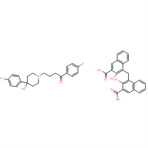 838827-09-1  2-Naphthalenecarboxylic acid, 4,4'-methylenebis[3-hydroxy-, compd.with4-[4-(4-chlorophenyl)-4-hydroxy-1-piperidinyl]-1-(4-fluorophenyl)-1-butanone (1:1)