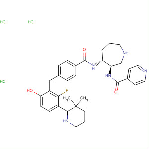 838864-74-7  4-Pyridinecarboxamide,N-[(3R,4R)-4-[[4-[3-(3,3-dimethyl-2-piperidinyl)-2-fluoro-6-hydroxybenzoyl]benzoyl]amino]hexahydro-1H-azepin-3-yl]-, trihydrochloride