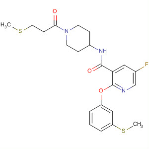 833483-02-6  3-Pyridinecarboxamide,5-fluoro-N-[1-[3-(methylthio)-1-oxopropyl]-4-piperidinyl]-2-[3-(methylthio)phenoxy]-