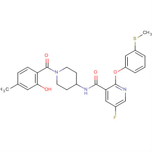 833483-19-5  3-Pyridinecarboxamide,5-fluoro-N-[1-(2-hydroxy-4-methylbenzoyl)-4-piperidinyl]-2-[3-(methylthio)phenoxy]-