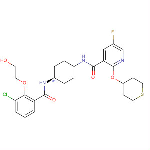 834868-61-0  3-Pyridinecarboxamide,N-[cis-4-[[3-chloro-2-(2-hydroxyethoxy)benzoyl]amino]cyclohexyl]-5-fluoro-2-[(tetrahydro-2H-thiopyran-4-yl)oxy]-