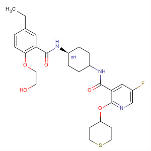 834868-72-3  3-Pyridinecarboxamide,N-[cis-4-[[5-ethyl-2-(2-hydroxyethoxy)benzoyl]amino]cyclohexyl]-5-fluoro-2-[(tetrahydro-2H-thiopyran-4-yl)oxy]-