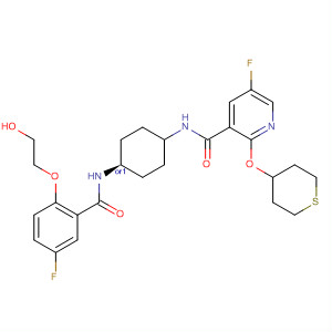 834868-77-8  3-Pyridinecarboxamide,5-fluoro-N-[cis-4-[[5-fluoro-2-(2-hydroxyethoxy)benzoyl]amino]cyclohexyl]-2-[(tetrahydro-2H-thiopyran-4-yl)oxy]-