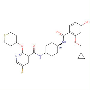 834868-83-6  3-Pyridinecarboxamide,N-[cis-4-[[2-(cyclopropylmethoxy)-4-hydroxybenzoyl]amino]cyclohexyl]-5-fluoro-2-[(tetrahydro-2H-thiopyran-4-yl)oxy]-