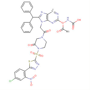 835622-57-6  Carbamic acid,[9-[2-[4-[[5-(4-chloro-2-nitrophenyl)-1,3,4-thiadiazol-2-yl]sulfonyl]-3-oxo-1-piperazinyl]-2-oxoethyl]-9H-purin-6-yl]-, diphenylmethyl ester